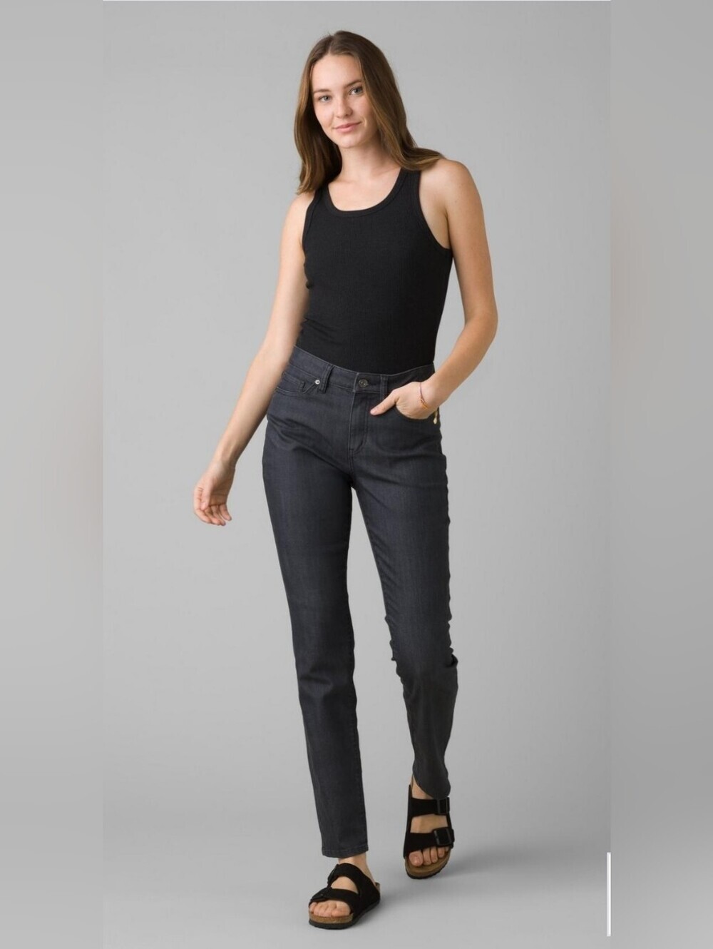 prAna Kara Jeans Women's 29 US 8 Coal Gray Stretch Straight Leg 32" Inseam